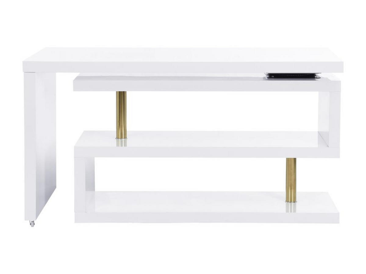 SCHREIBTISCH ausziehbar mit 360° drehbarer Platte - MDF lackiert - Weiß & Goldfarben - NICEPHORE II - Weiß, Holz (200/60/76cm) - Vente-Unique