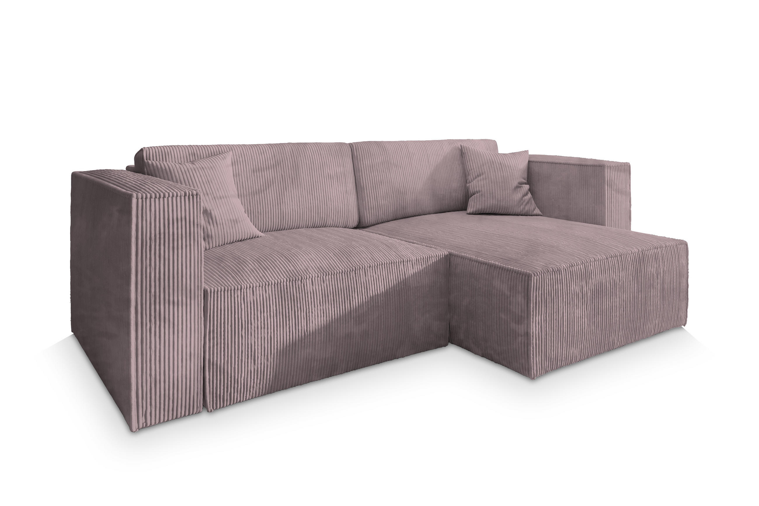 ECKSOFA NERIO P Lila Kordstoff mit Schlaffunktion - Lila, Holz (245/148cm) - MASSENO