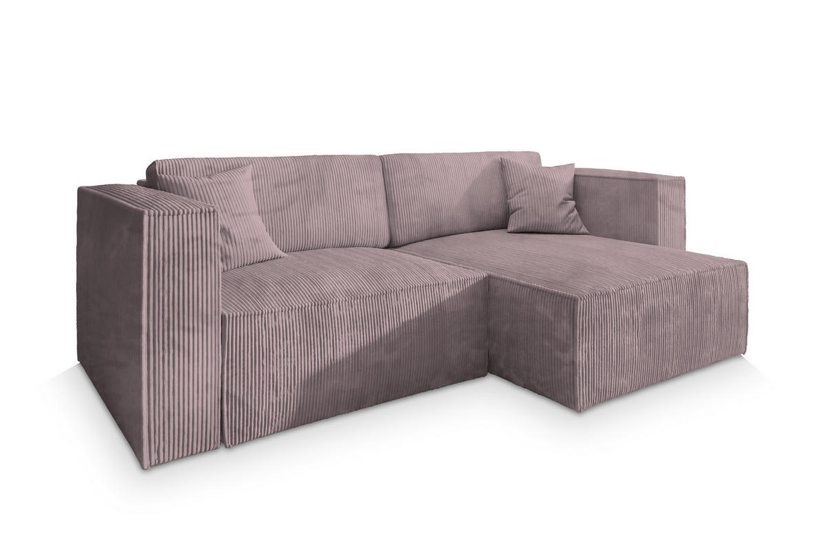 ECKSOFA NERIO P Lila Kordstoff mit Schlaffunktion - Lila, Holz (245/148cm) - MASSENO
