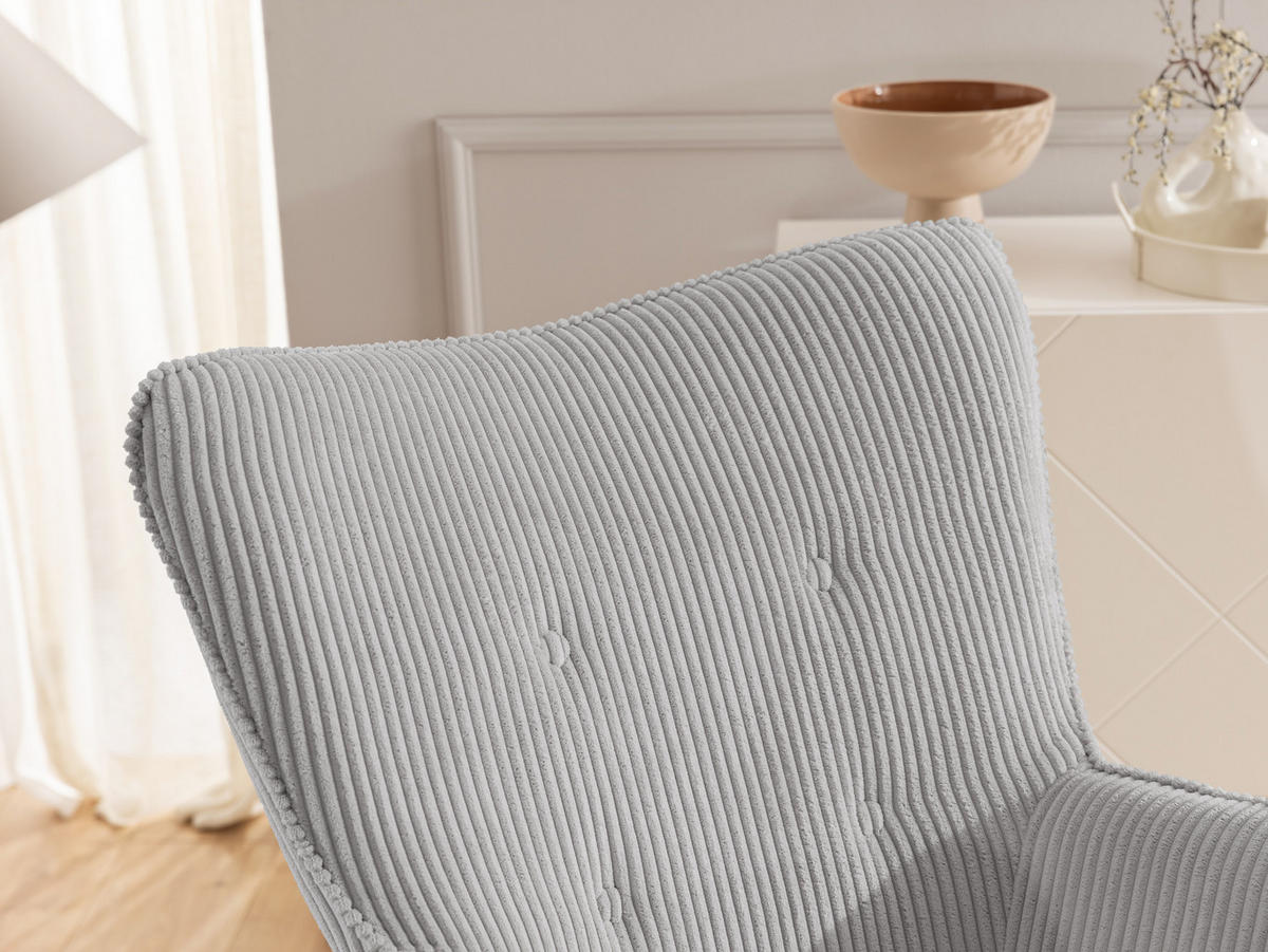 LOUNGESESSEL mit Fußhocker Lenari Hellgrau Cordstoff mit Füßen in Natur - Hellgrau/Naturfarben, Holz/Textil (71/96/86cm) - S-Style Möbel