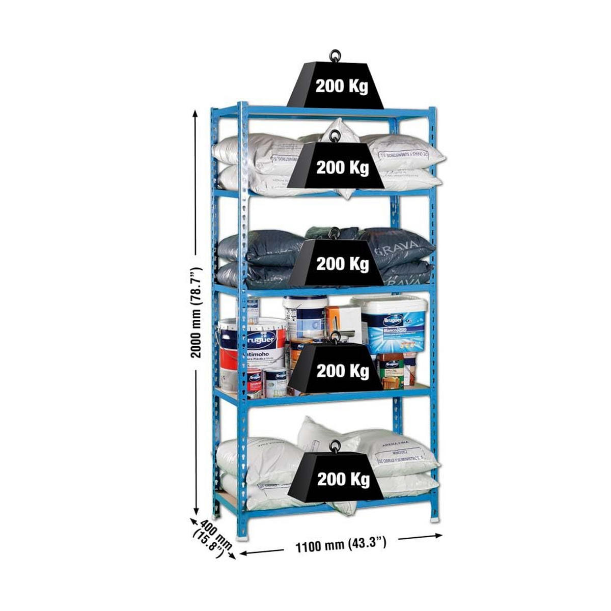 SCHWERLASTREGAL Big Muli HxBxT 200 x 110 x 40 cm 5 Fachböden Fachlast 200 kg Blau - Blau, Metall (110/200/40cm) - PROREGAL