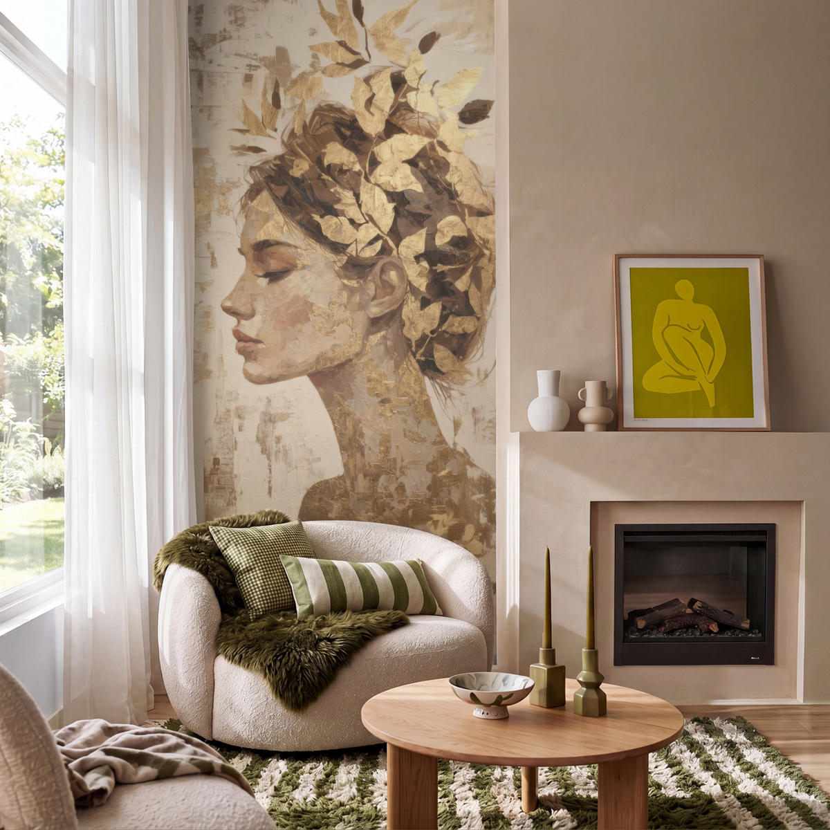 TAPETE - Frau - Gold - Abstrakt - Textur - 100x200 cm - Goldfarben, Papier (100/200cm) - OnlyWow