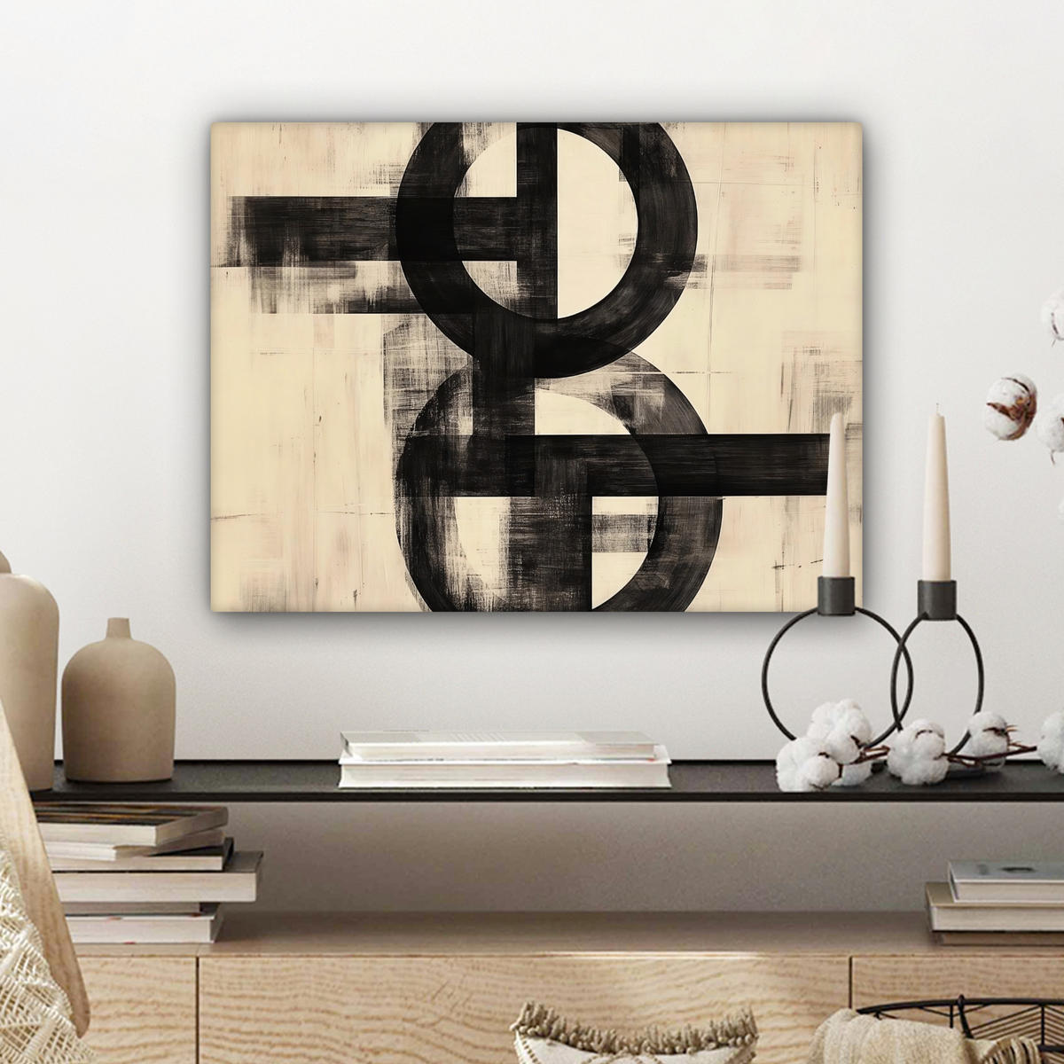 LEINWANDBILD Kreise - Balken - Schwarz - Abstrakt Wandbild 40x30 cm - Schwarz, Textil (40/30cm) - MuchoWow