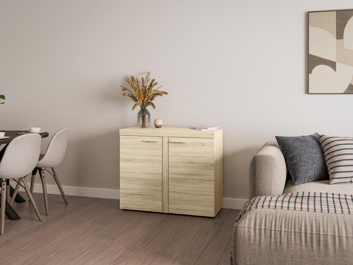 SIDEBOARD Spacoro 2D Sonoma 97,2/82/40,3 cm – Schmale Kommode Eleganz für Ihr Zuhause - Sonoma Eiche, Holzwerkstoff/Kunststoff (97/82/40cm) - AX Living