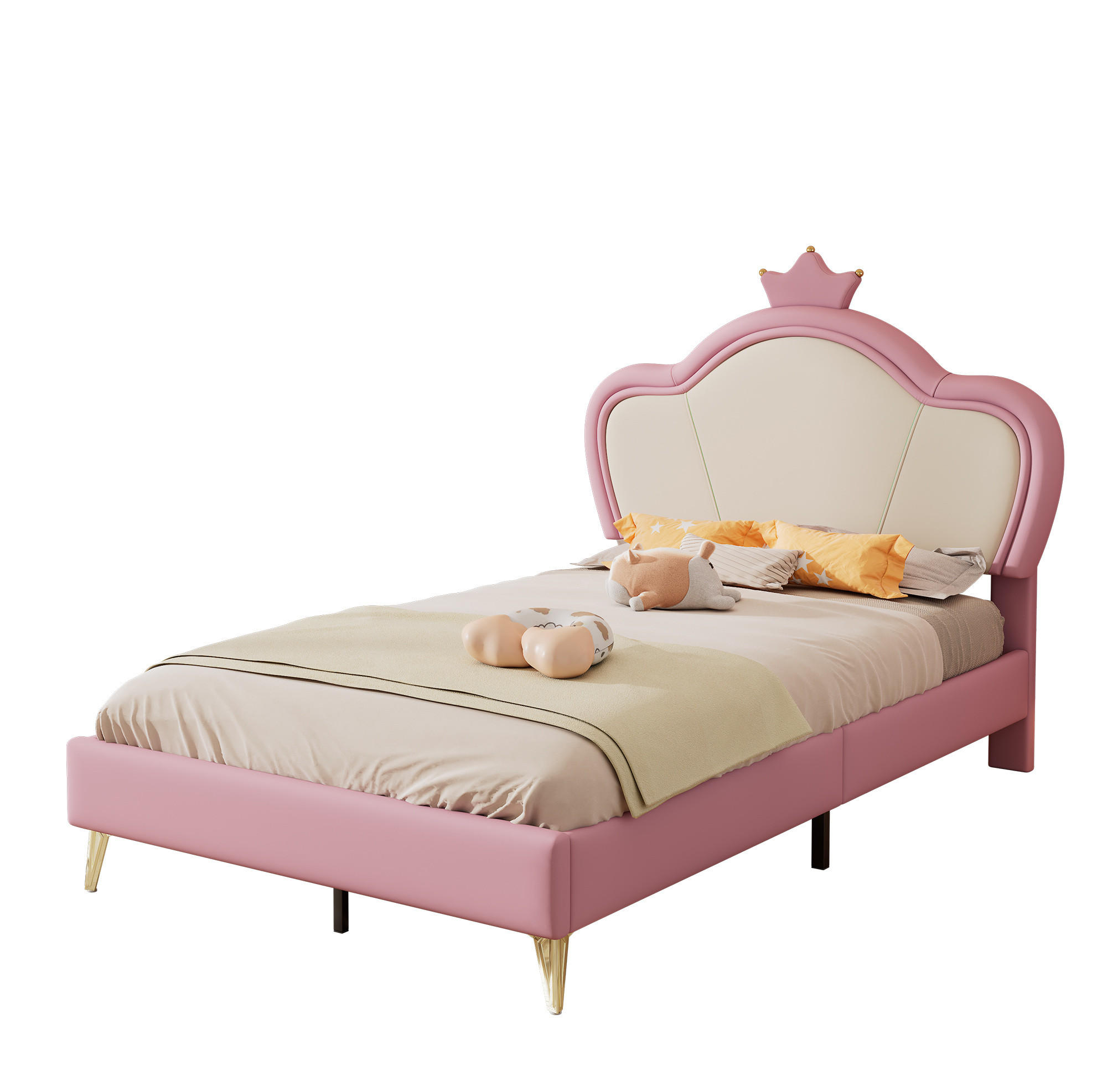 POLSTERBETT 90/200 cm Rosa/Weiß aus PU mit Kronen-Kopfteil - Weiß, Kunststoff (90/200cm) - OKMYHOME