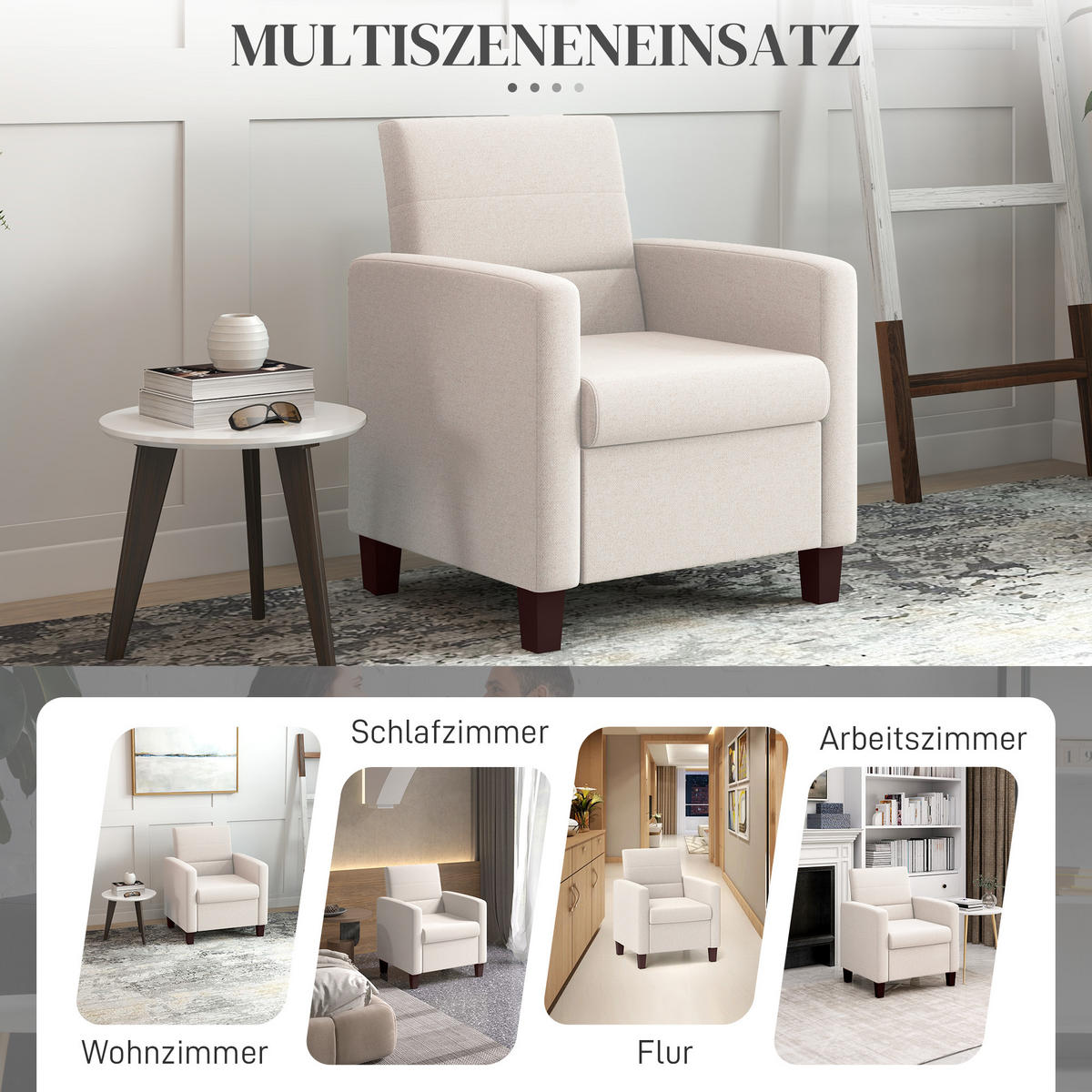 SESSEL Leinenoptik 78L x 71B x 87H cm Cremeweiß - Weiß, Kunststoff (71/87/78cm) - HOMCOM