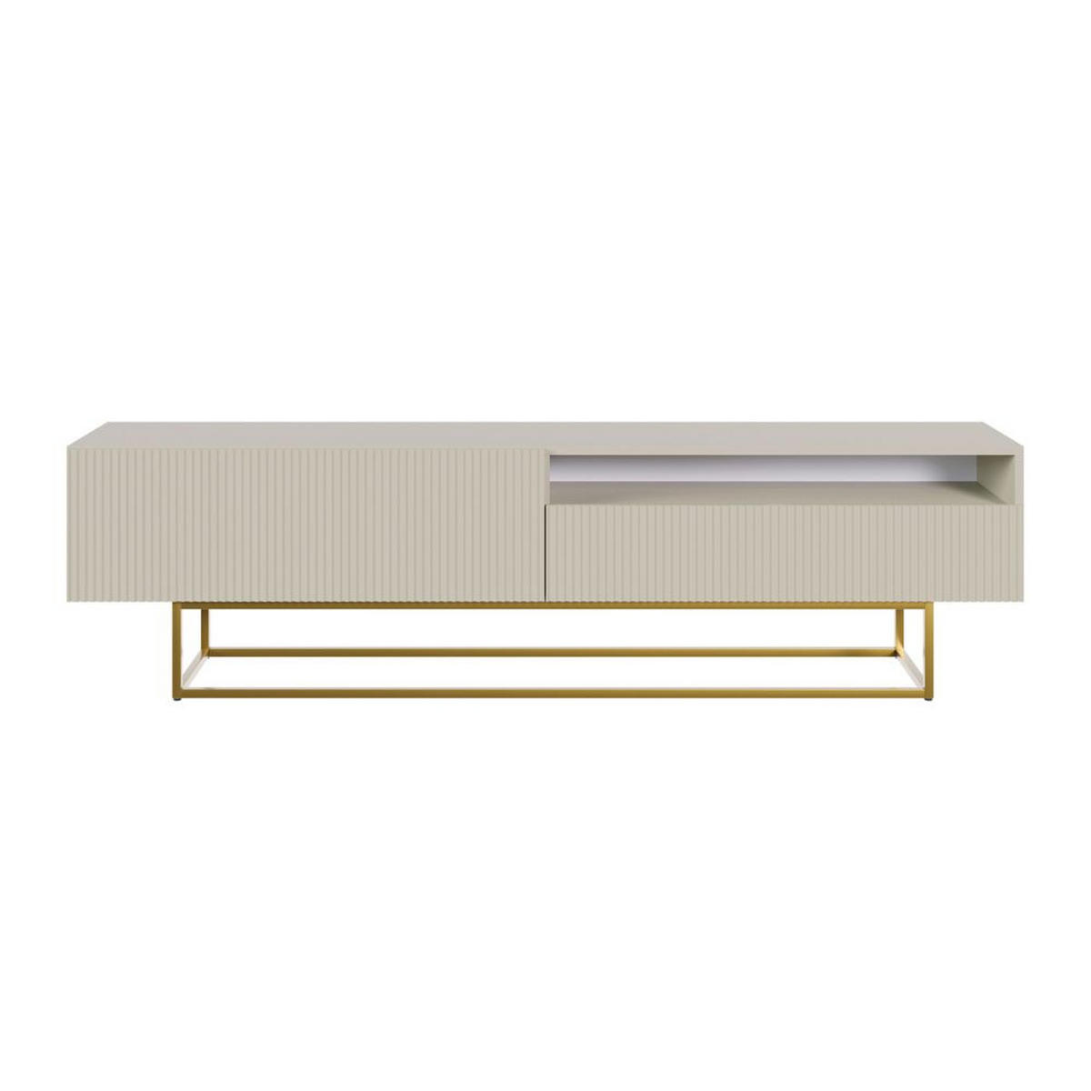 TV-SCHRANK Veldio Graubeige mit offenem Fach und goldenen Metallbeinen 175 cm - Greige/Goldfarben, Holzwerkstoff/Metall (175/46.5/31.6cm) - Selsey