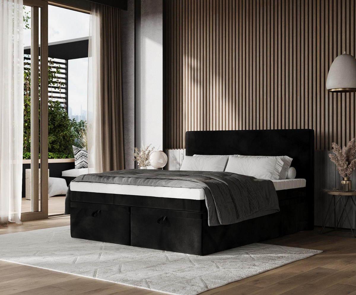 BOXBETT Zalla 200/200 cm Schwarz im Kronos Stoff - Schwarz, Holz/Holzwerkstoff (200/200cm) - AltaBeds