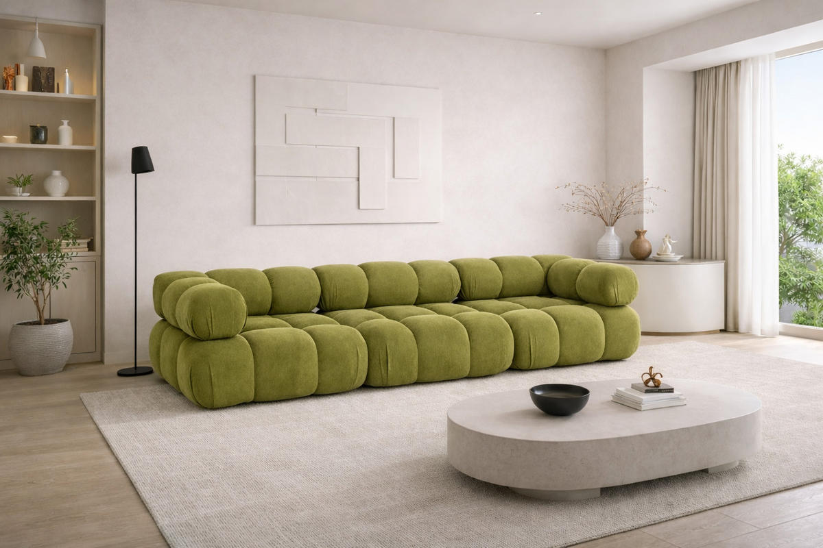 COUCH, 3-Sitzer Modular, Veloursstoff Salvador, Olive, Selia - Olivgrün, Holz (285/70/95cm) - Kaiser Möbel