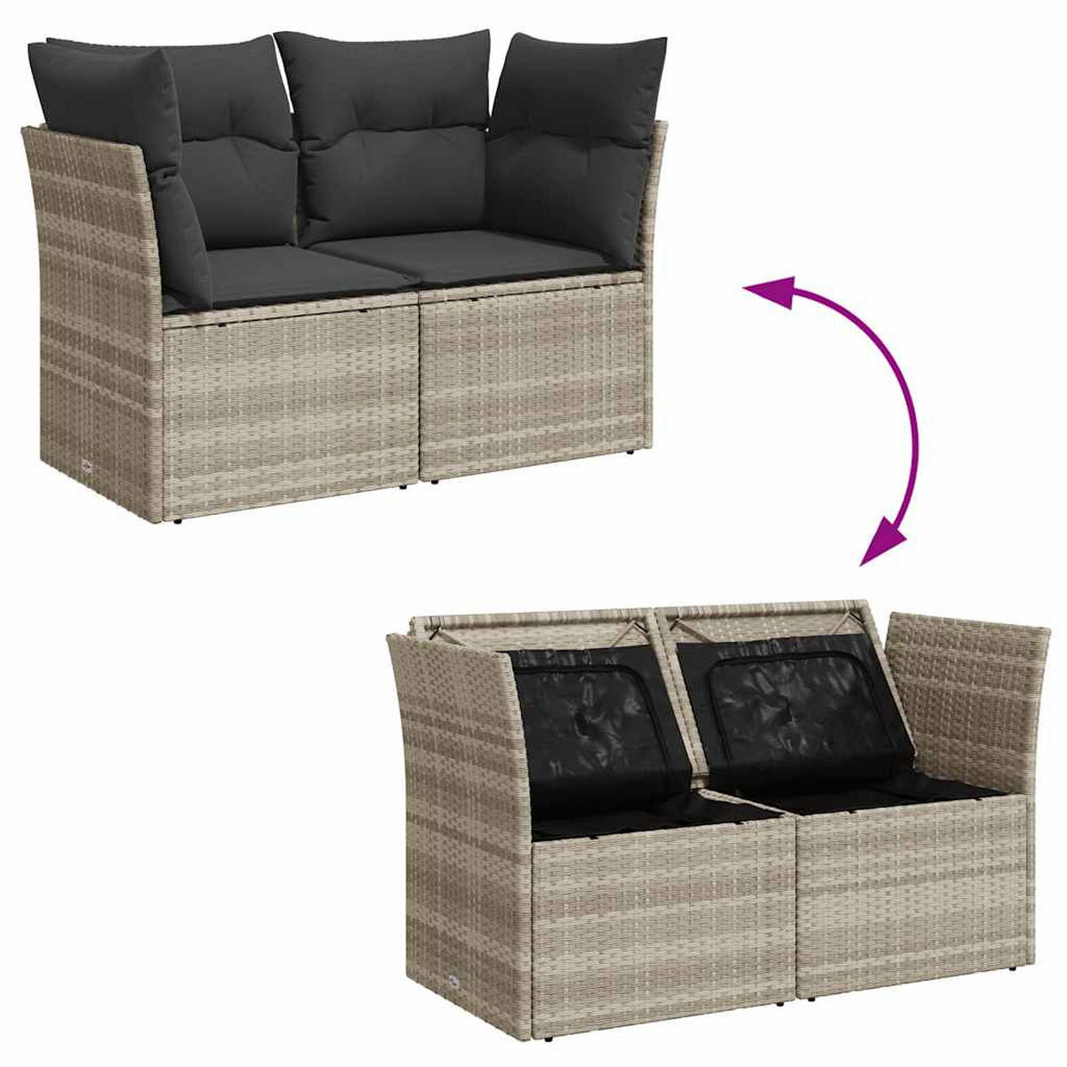 GARTENSOFA Mit Kissen 2-Sitzer Hellgrau Poly Rattan - Grau, Kunststoff (124/69/62cm) - vidaXL