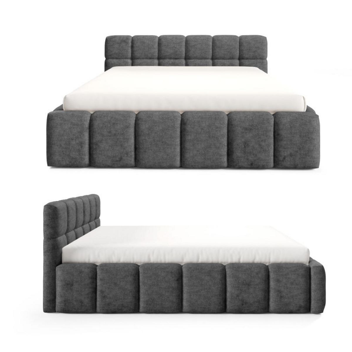 POLSTERBETT NUBO Medium 140x200 cm mit Bettkasten – PERFECT HARMONY 90 - Dunkelgrau, Holz - Dekori_Interiors