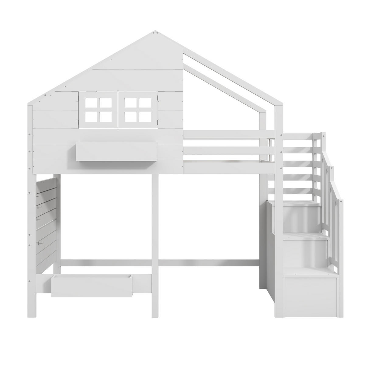 ETAGENBETT 90/200 cm in Weiß aus Kiefer massiv mit Stauraumtreppe - Weiß, Holzwerkstoff (90/200cm) - OKMYHOME