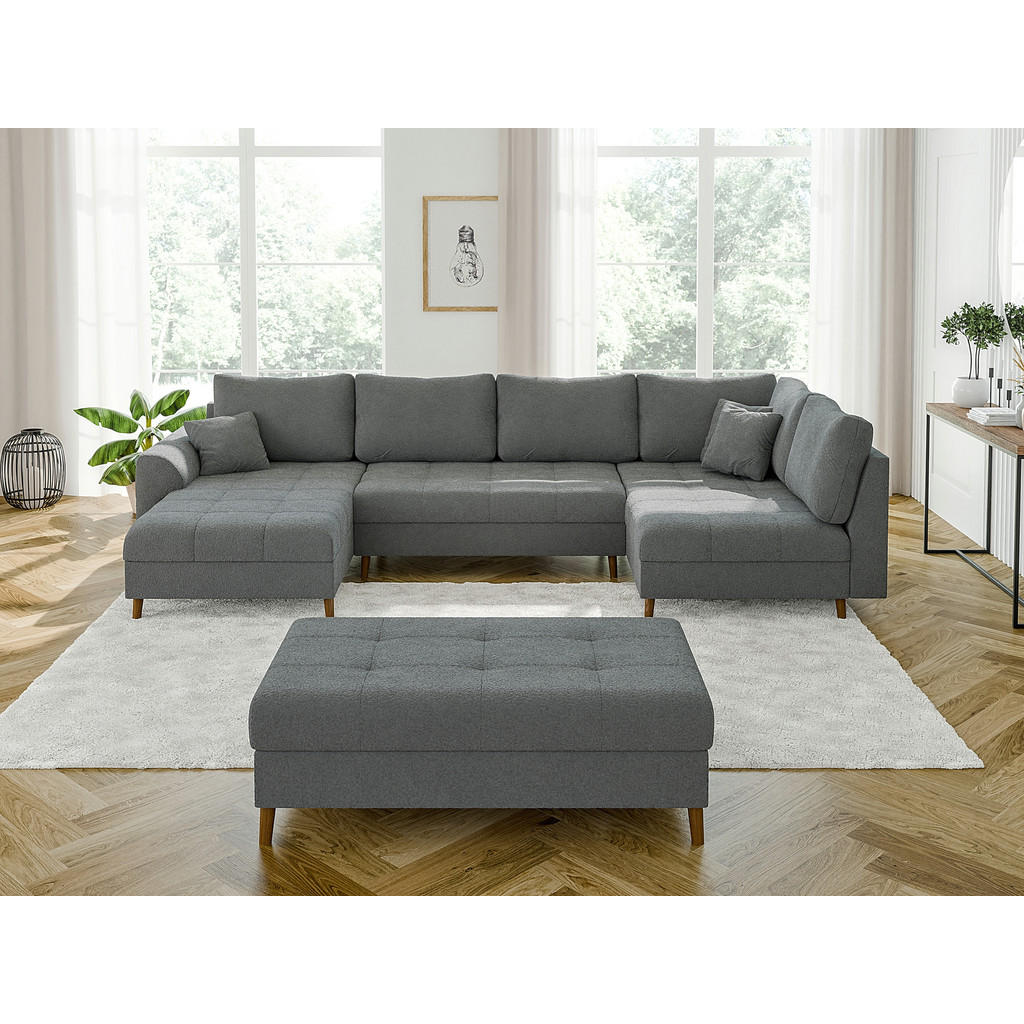 Thumbnail - S-Style Möbel Wohnlandschaft, Grau, Textil, Echtholz,Buche, Birke, 8-Sitzer, Füllung: Silikon,Silikon,Polyetherschaumker...