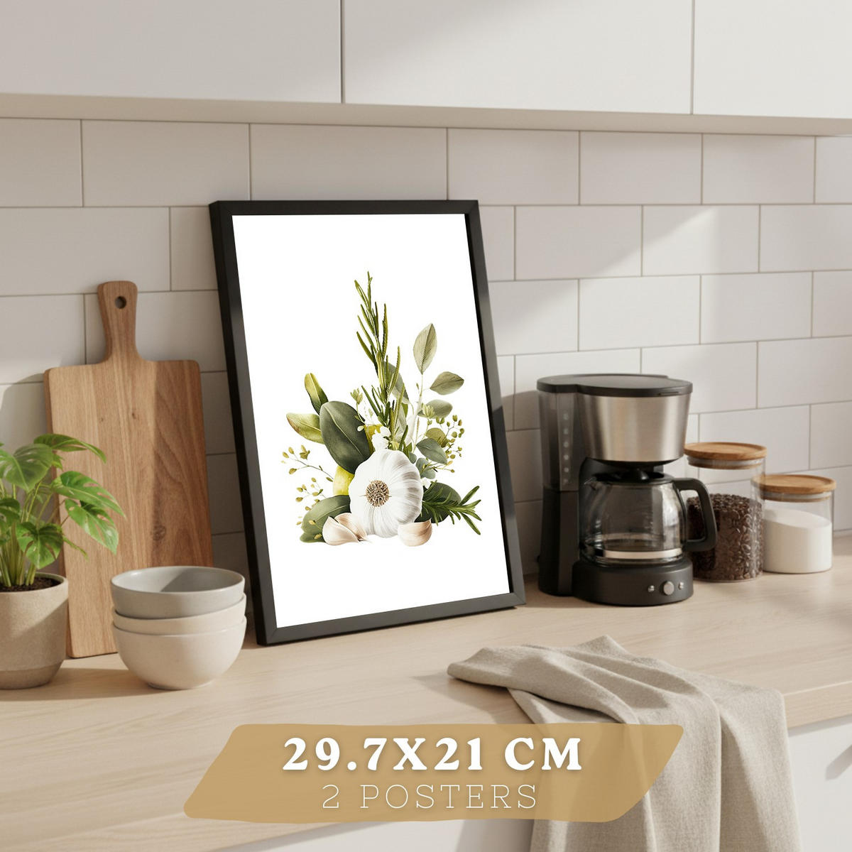 PLAKAT Sada 2 Vintage olivy A4 Černý rám - černá, papír (29.7/1/21cm) - Nacnic