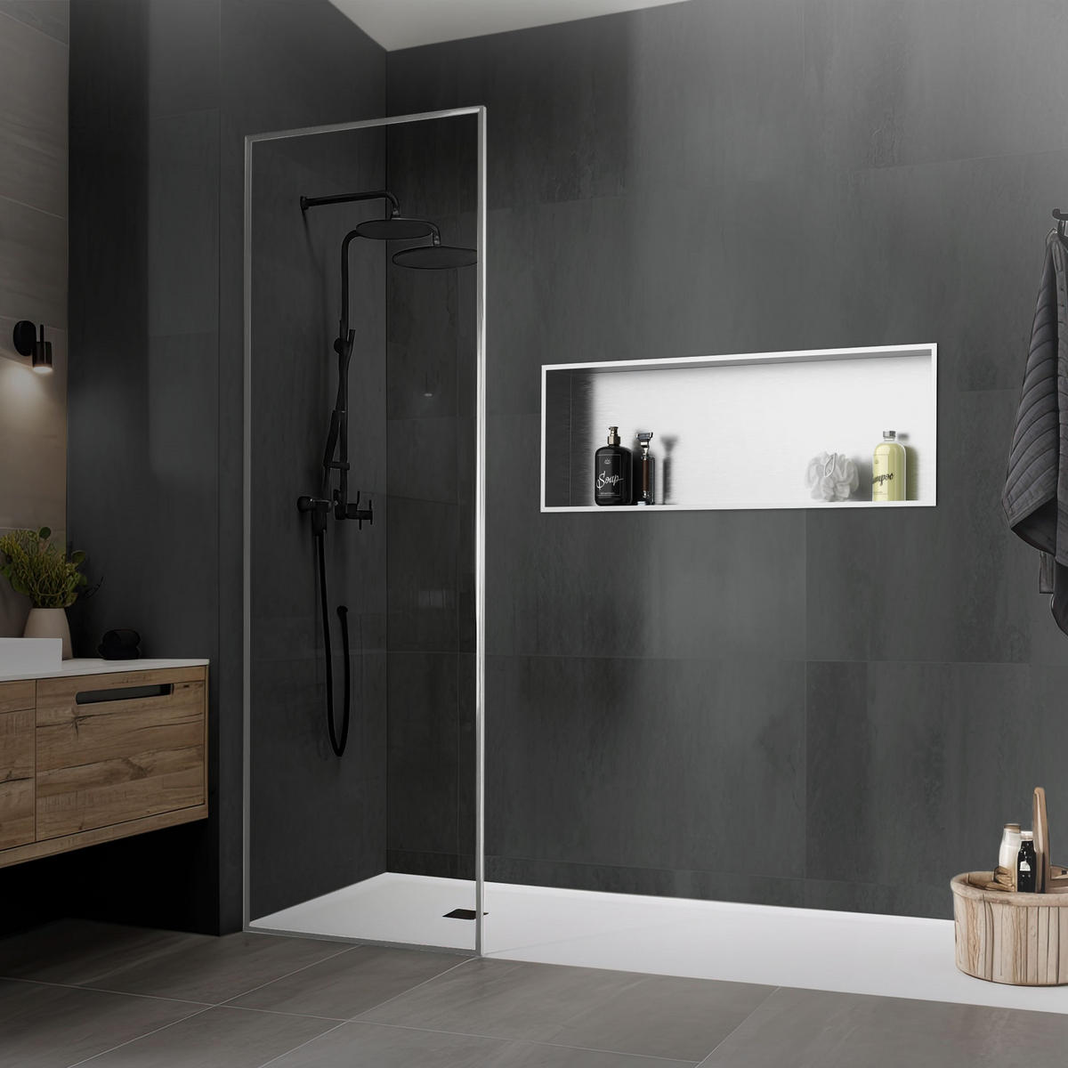 DUSCHNISCHE Silber 90/30 cm - Silberfarben, Metall (32/10/92cm) - LuxeBath