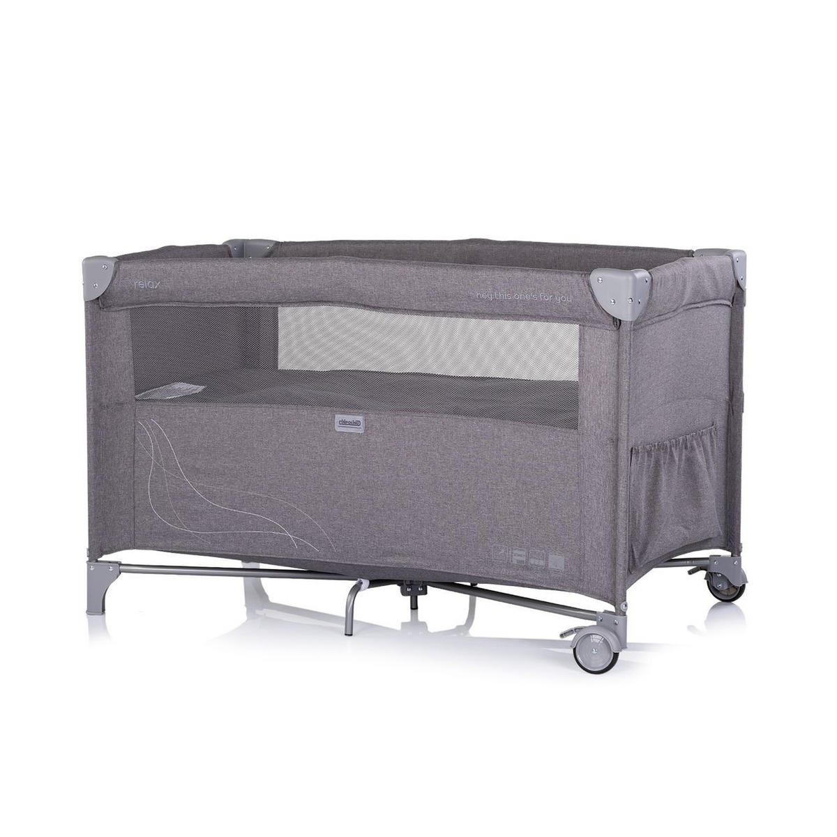BABYREISEBETT Relax Leinen schwarz grau 2 Ebenen, Räder, als Beistellbett nutzbar, faltbar, Tragetasche - Schwarz, Metall (60/120cm) - Chipolino