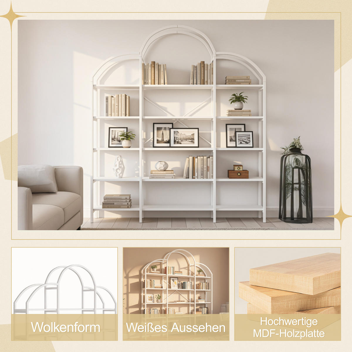 REGALE in weiß, wolken-design & 5 offene ebenen - Weiß, Holzwerkstoff (170/190/26cm) - Urban Meuble