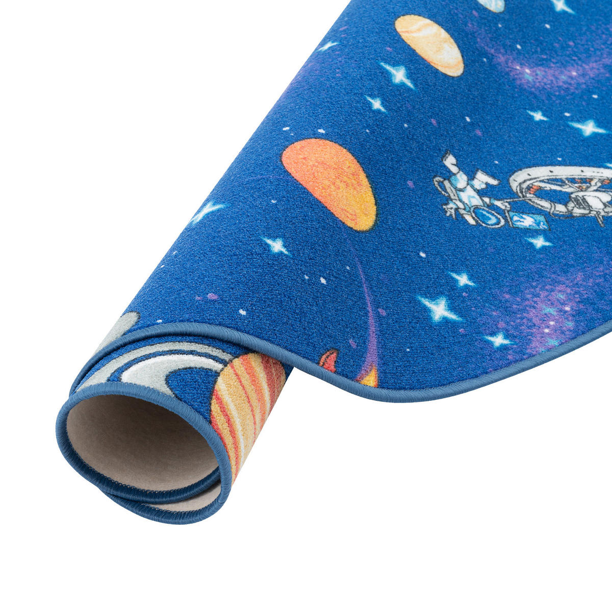 KINDER SPIEL TEPPICH WELTALL RUND - Blau, Textil (100/100cm) - Snapstyle