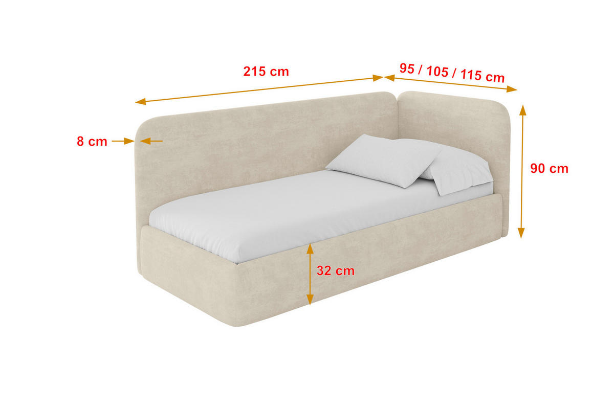 EINZELLBETT Jugendbett mit Bettkasten und Matratze H3/H4, Links - ELSY 100x200 Beige - Beige, Holzwerkstoff/Textil (100/200cm) - ALTDECOR