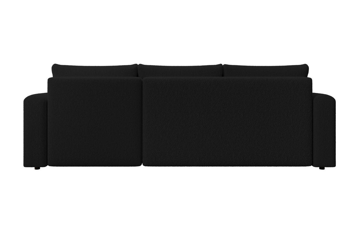 ECKSOFA DORA L, Eckcouch in L-Form mit Schlaffunktion und Bettkasten, Farbe: Schwarz, Bouclé-Stoff, Ottomane Rechts - Schwarz, Textil (240/143cm) - Storez24