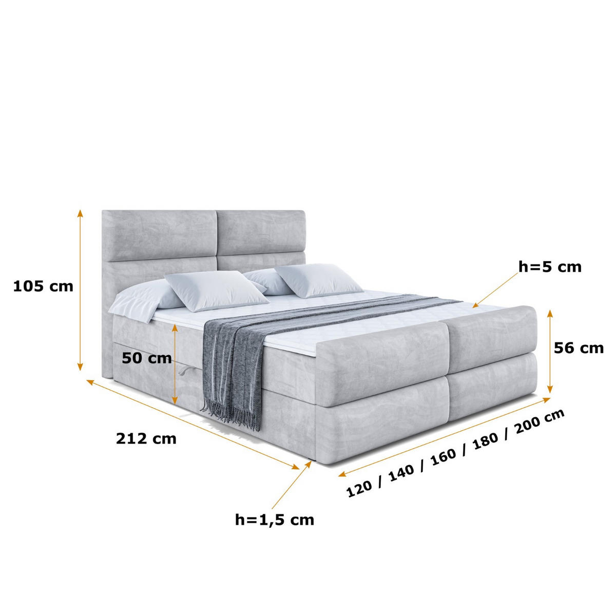 BOXBETT BOXI3-Z - 200x200 cm - H3 - Hellgrau - Hellgrau, Holzwerkstoff (200/200cm) - ALTDECOR