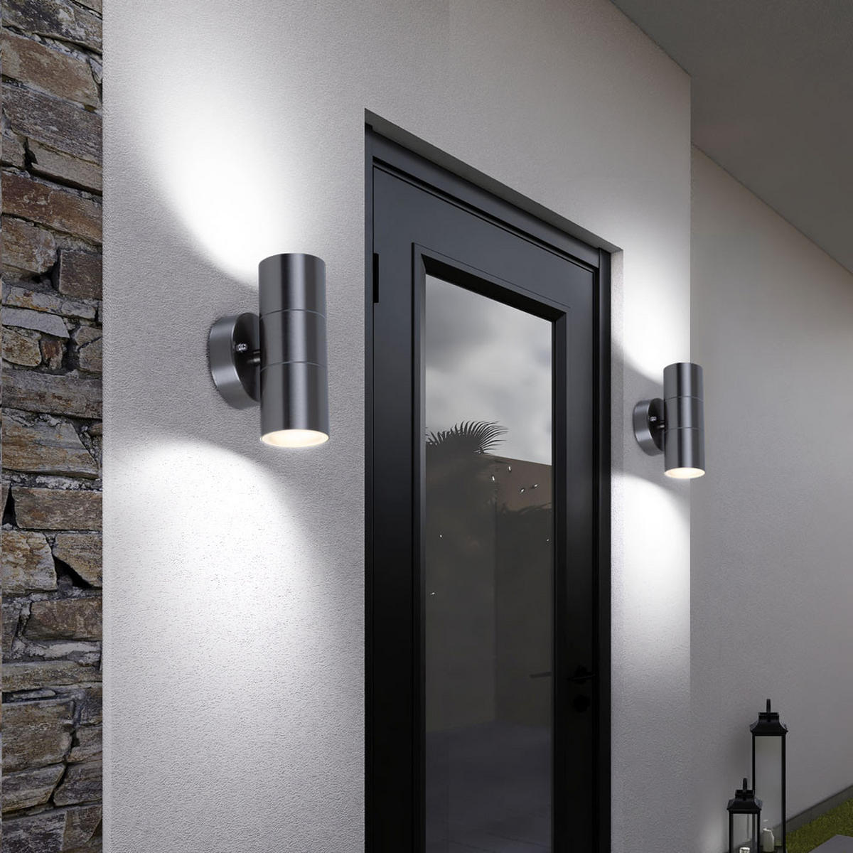 LED AUSSEN-WANDLEUCHTE Edelstahl Silber 3er Set - Silberfarben, Glas (6/16/9.3cm)