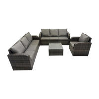 GARTENMÖBEL SET mit 3-SITZER SOFA Polyrattan Dunkelgrau 7-Sitzer - Dunkelgrau/Grau, Glas/Kunststoff - Fimous