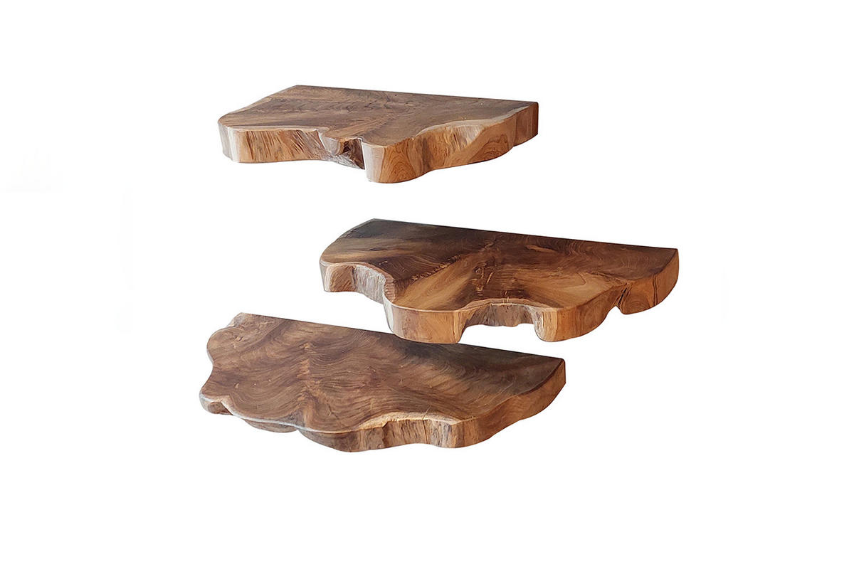 WANDREGAL KURA 3ER SET Holz Teakholz - Naturfarben, Holz (55/4/25cm) - KAWOLA