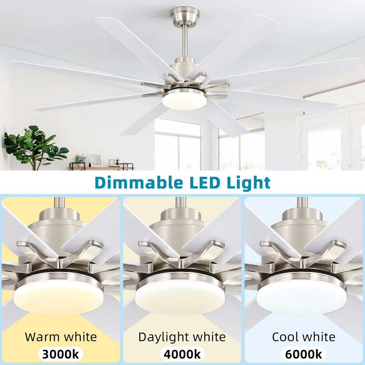 DECKENVENTILATOR DE-16279 66 Zoll Smart mit App/Alexa Steuerung - Weiß, Kunststoff (168/168/25.8cm) - ComfortXL