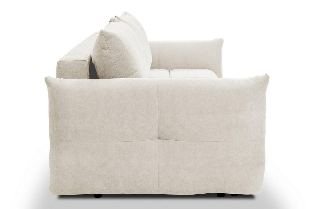 BETTSOFA MODA Creme Chenille-Stoff mit Schlaffunktion - Creme, Holz (245/86/110cm) - MASSENO