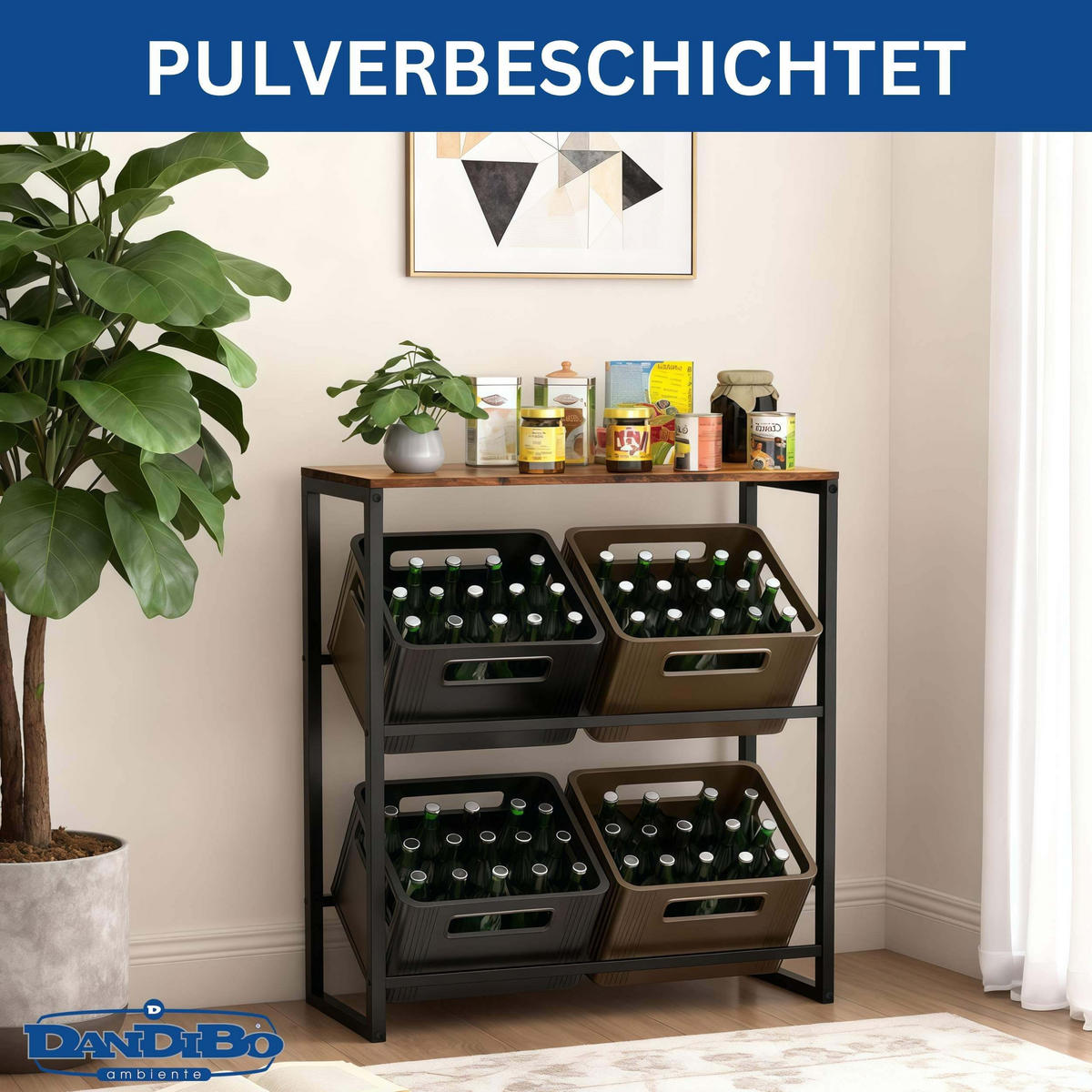 GETRÄNKEKISTENREGAL 4 Kisten mit Ablage Metall/Holz Schwarz 90/32/102 cm - Schwarz, Metall (90/102/32cm) - DanDiBo