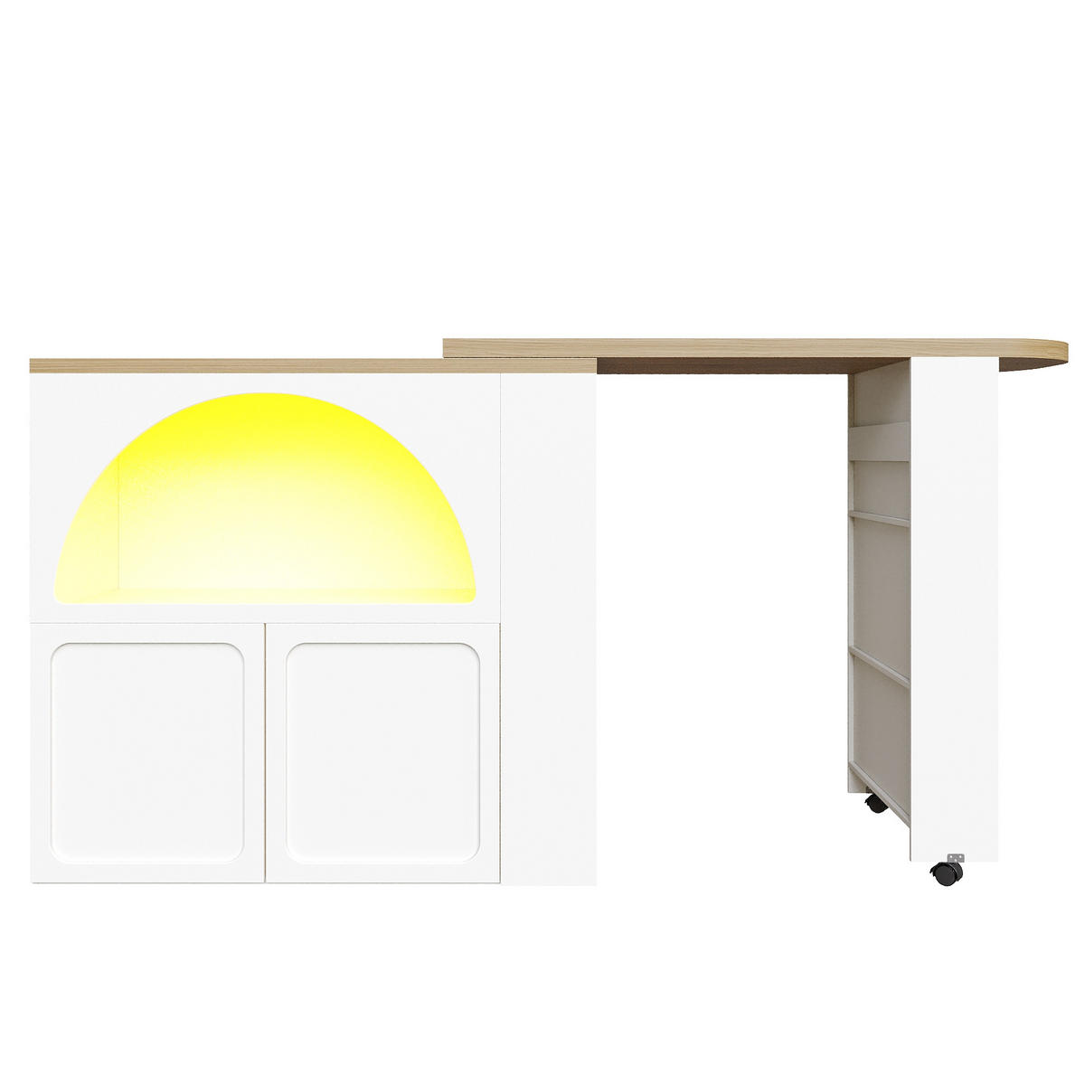 KÜCHENINSEL 135-205/39/100 cm Weiß mit LED-Beleuchtung und Stauraum - Weiß, Holz (39/100/135cm) - Oxeza