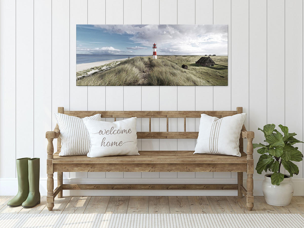 GLASBILD 125x50 cm Strand Leuchtturm Sylt - Beige, Glas (125/50cm) - artissimo