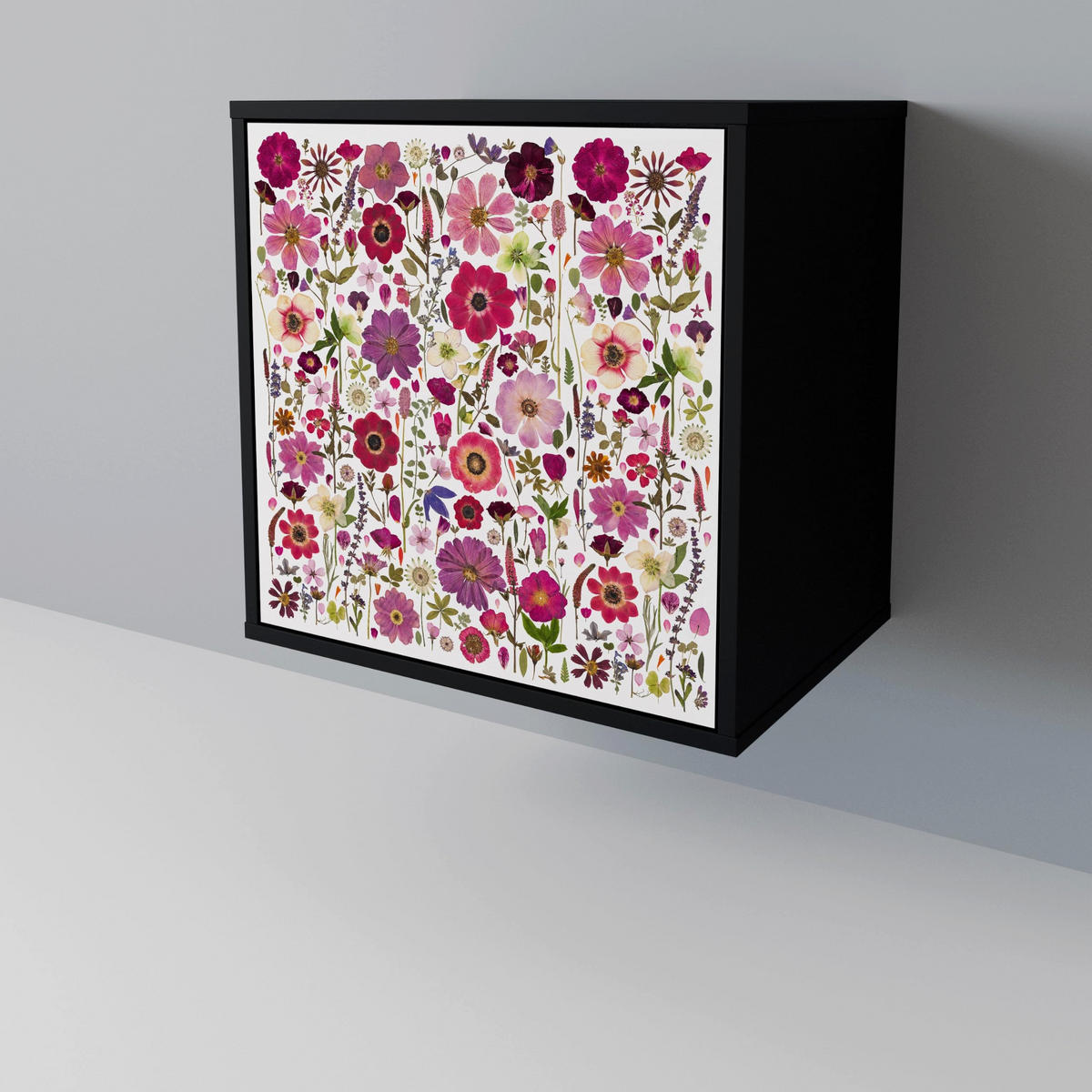 SIDEBOARD PETAL GARDEN, Schwarz, 57,5x42x75,5 cm, Goldfarbene Metallfüße - Goldfarben/Multicolor, Holzwerkstoff/Metall (57.5/75.5/42cm) - SpaceRebels