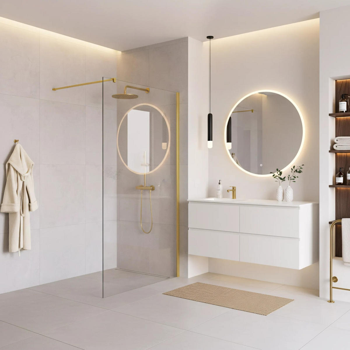 DUSCHWAND Rea Flexi Transparent / Gold 110 - Goldfarben, Glas (120/110/195cm) - REA