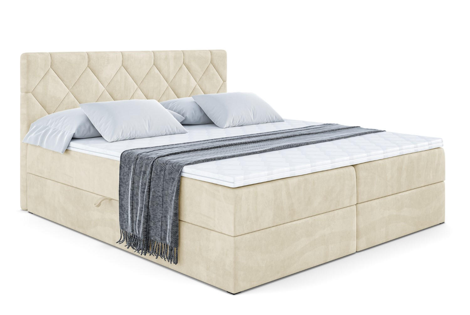 BOXBETT mit Matratze H4 und Lattenrost - CATOR - 200 x 200 - Beige - Beige, Holzwerkstoff (200/200cm) - ALTDECOR