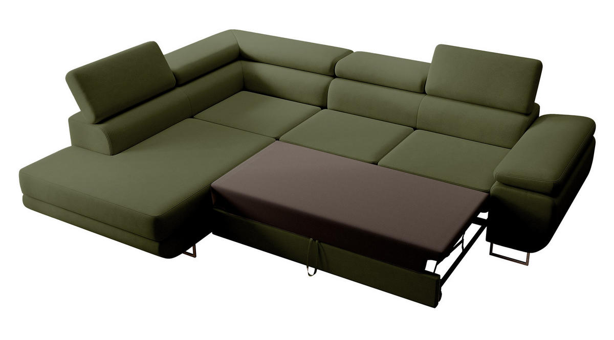 ECKSOFA Stevil Olivgrün Velours - Silberfarben/Olivgrün, Textil/Metall (275/203cm) - Selsey