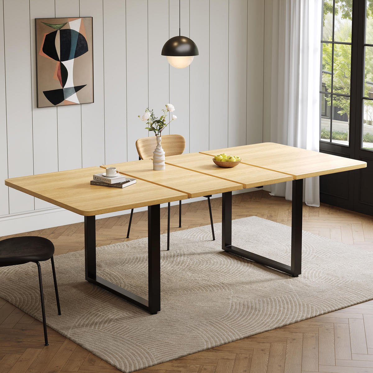 ESSTISCH Ausziehbar 3 Längen Eichenfarbe Metallbeine 140-220x90cm - Eichefarben, Holzwerkstoff (220/90/75cm) - FLIEKS