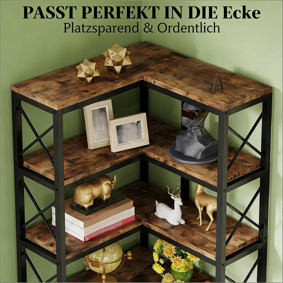 BÜCHERREGAL Schwarz/Rustikalbraun Eckregal mit 14 Fächern 61/60,5/202 cm - Schwarz, Metall (61/202/60.5cm) - PANGIVO