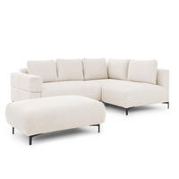 ECKSOFA inkl. Hocker Cardea mit Schlaffunktion in Bubble-Optik aus weichem Creme Strukturstoff und hohem Sitzkomfort - Ottomane rechts - Creme/Schwarz, Holz/Textil (230/170cm) - S-Style Möbel