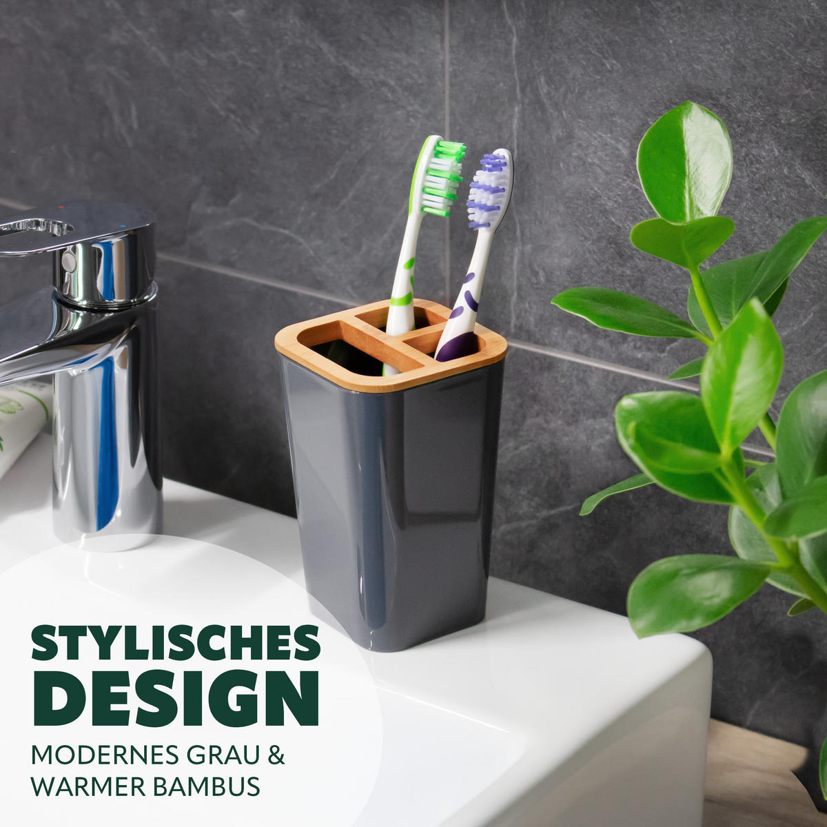 ZAHNBÜRSTENHALTER CALVI, grau - Grau, Kunststoff (7.4/11.5/7.4cm) - bremermann