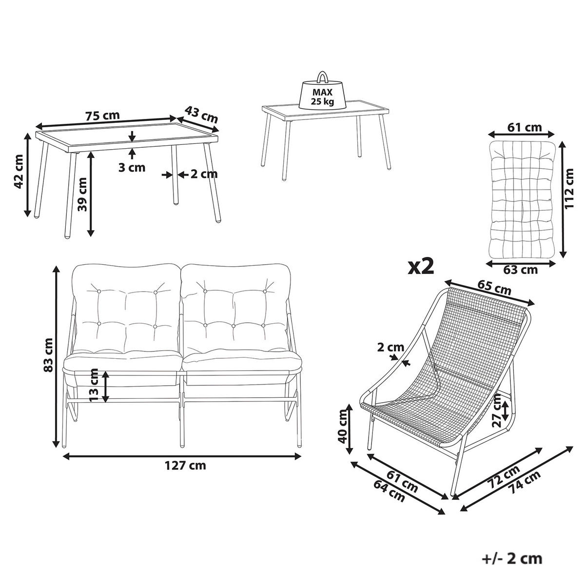 LOUNGE SADA se stolem 4-místná Kov Béžová/Zelená Molveno - zelená barva/béžová, kov - Beliani