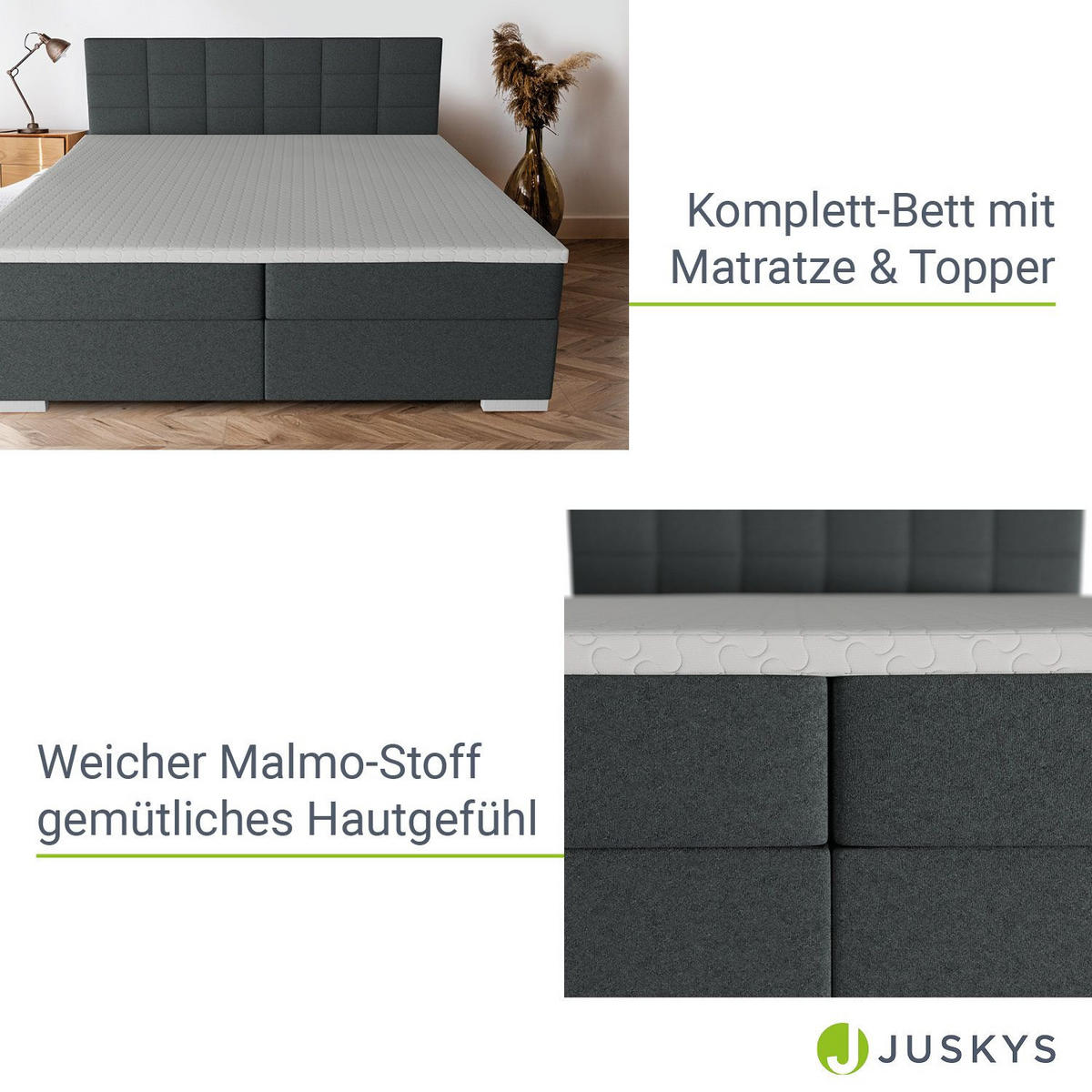 BOXBETT Seattle dunkelgrau 180x200 cm Malmo-Stoff - Dunkelgrau, Textil (180/200cm) - Juskys