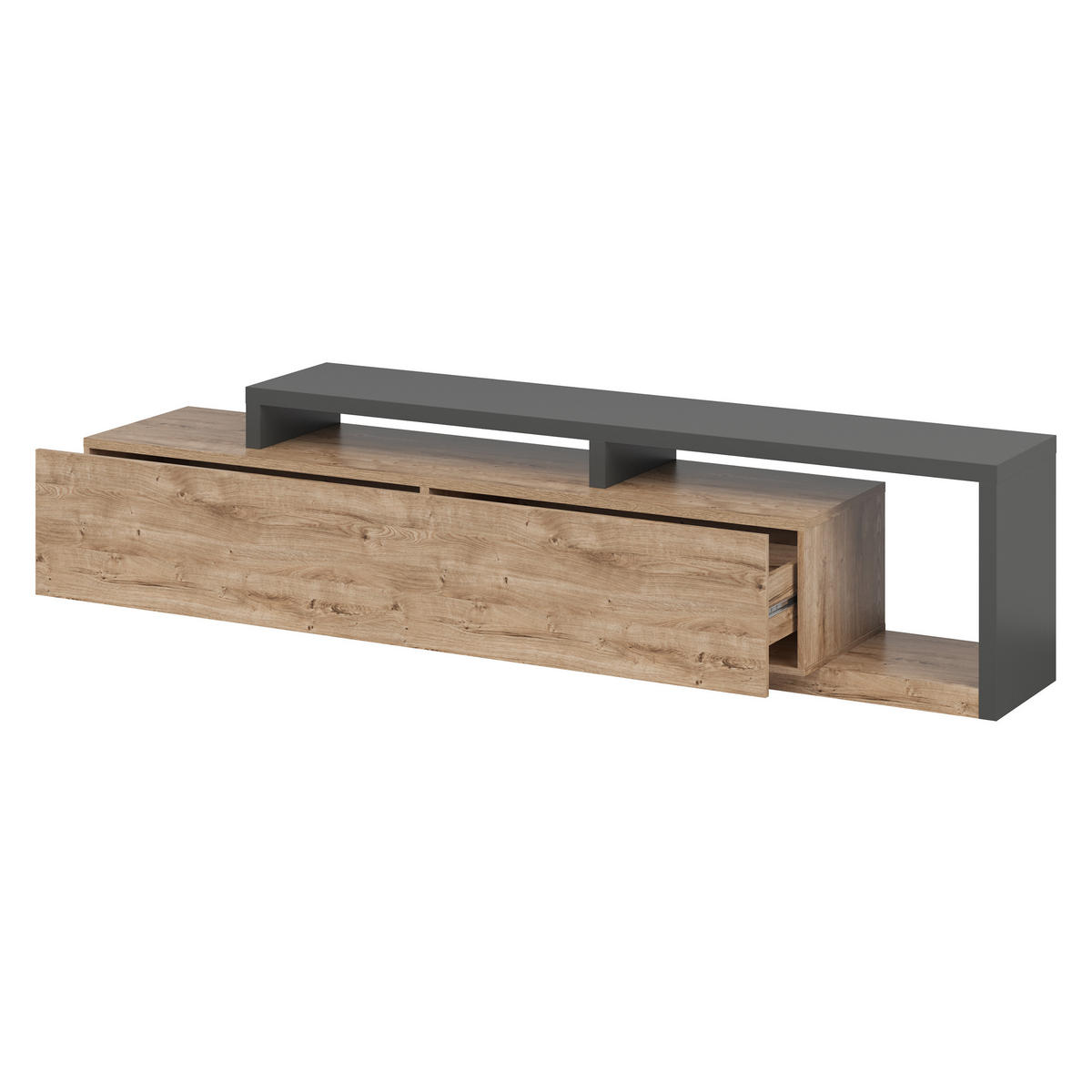 LOWBOARD BOTTEGA 219x45x52 cm mit 2 Schubladen Anthrazit - Eichefarben/Anthrazit, Holzwerkstoff (219/52/45cm) - MASSENO