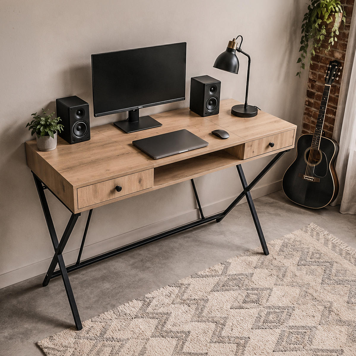 SCHREIBTISCH CROSSLINE 120 cm Eiche Artisan - Schwarz/Eiche Artisan, Holzwerkstoff (50/120/80.5cm) - Akord