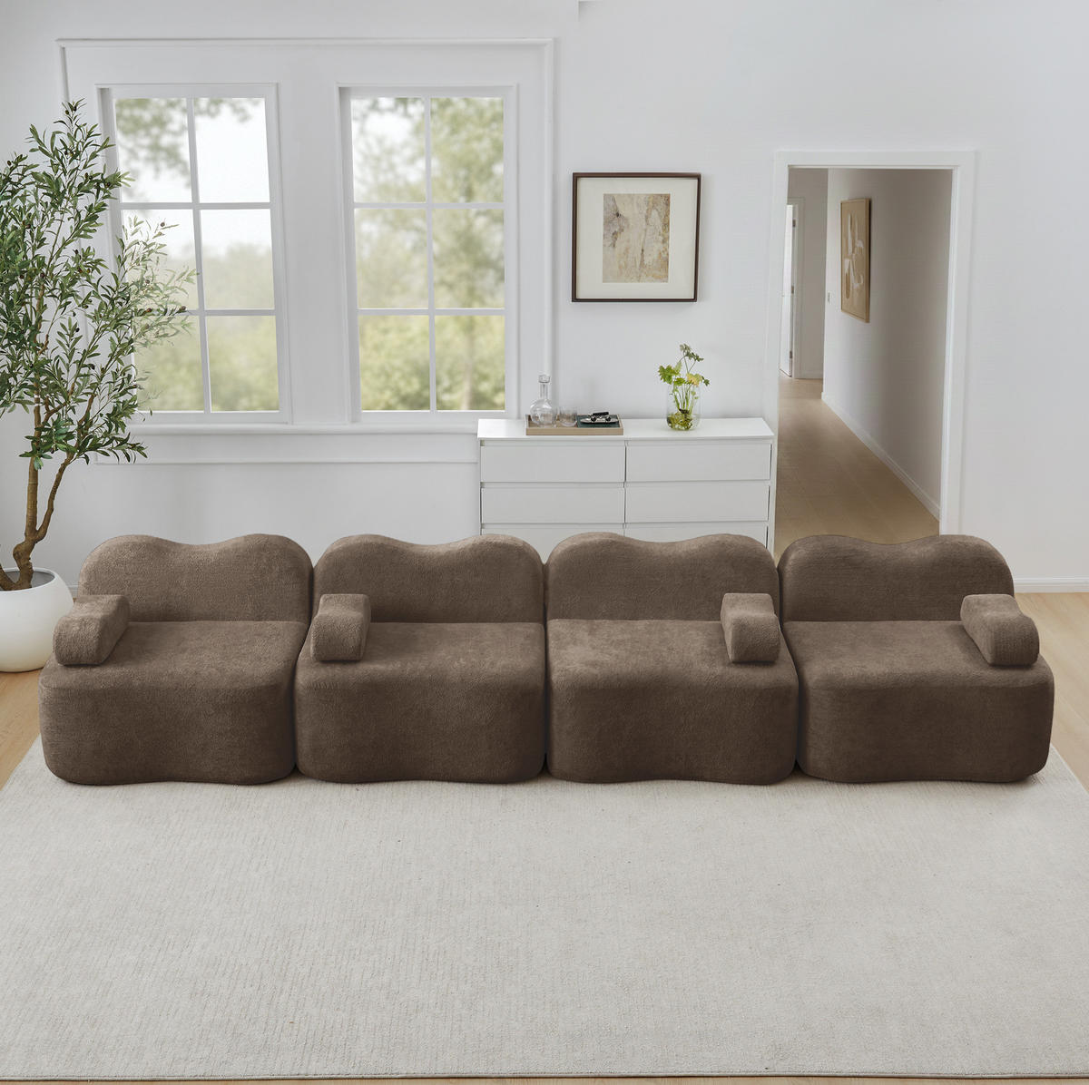 MODULARES 4-Sitzer Sofa aus Samt mit tiefer Sitzfläche Braun - Braun, Textil (98/70/384cm) - Modenvie