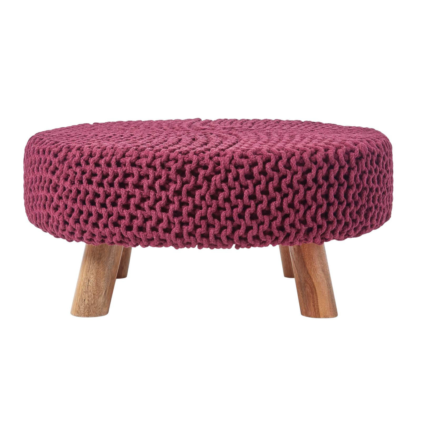 STRICK-HOCKER weinrot, rund 62/62/30 cm - Weinrot, Textil (62/30/62cm) - Homescapes