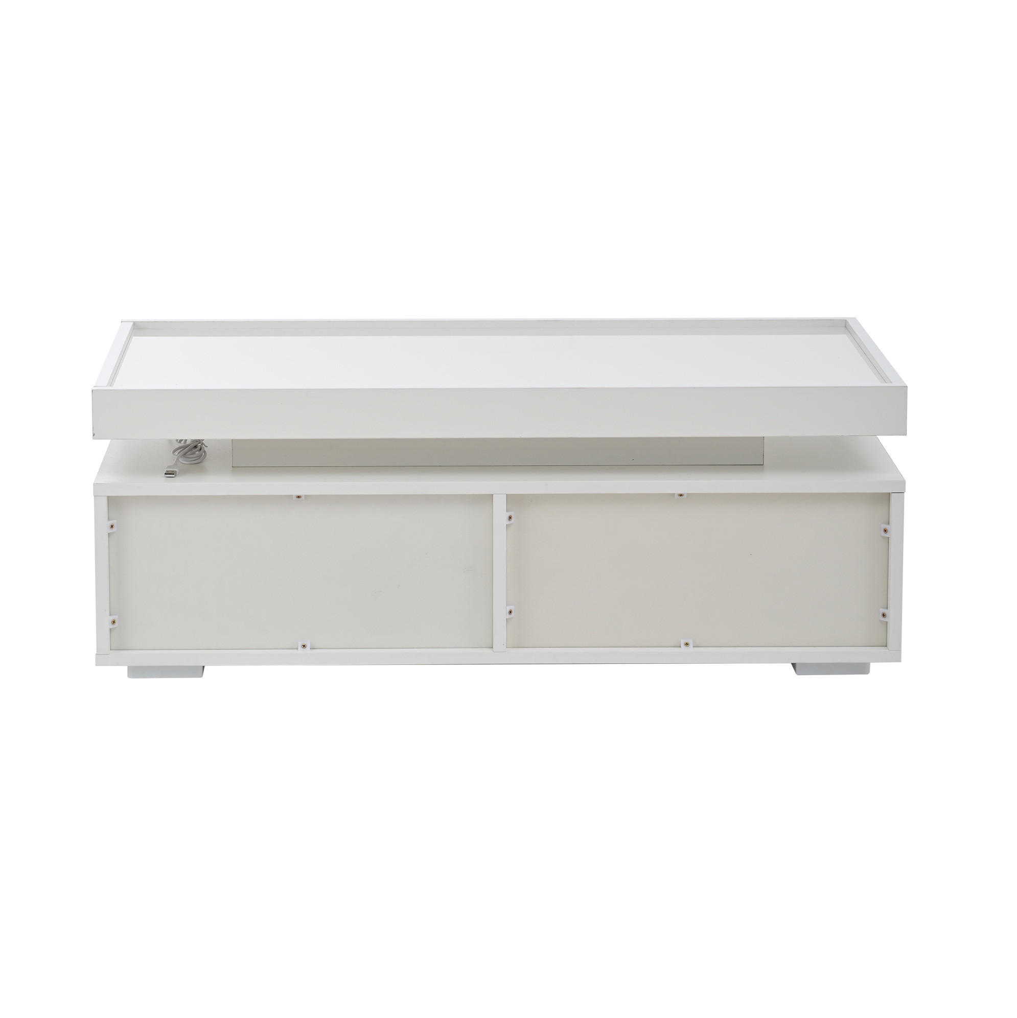 KONFERENČNÍ stolek 95/45/35 cm bílý, s LED osvětlením a 2 zásuvkami - bílá, kompozitní dřevo (95/45/35cm) - BEAOK