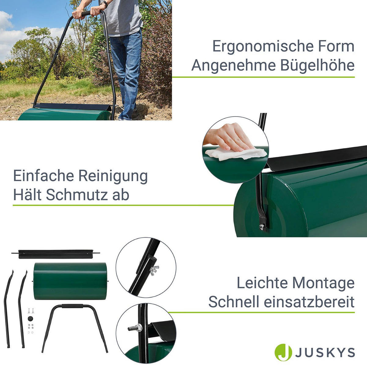 RASENWALZE Fritz Metall 48 L befüllbar - Grün, Metall (60/110/32cm) - Juskys