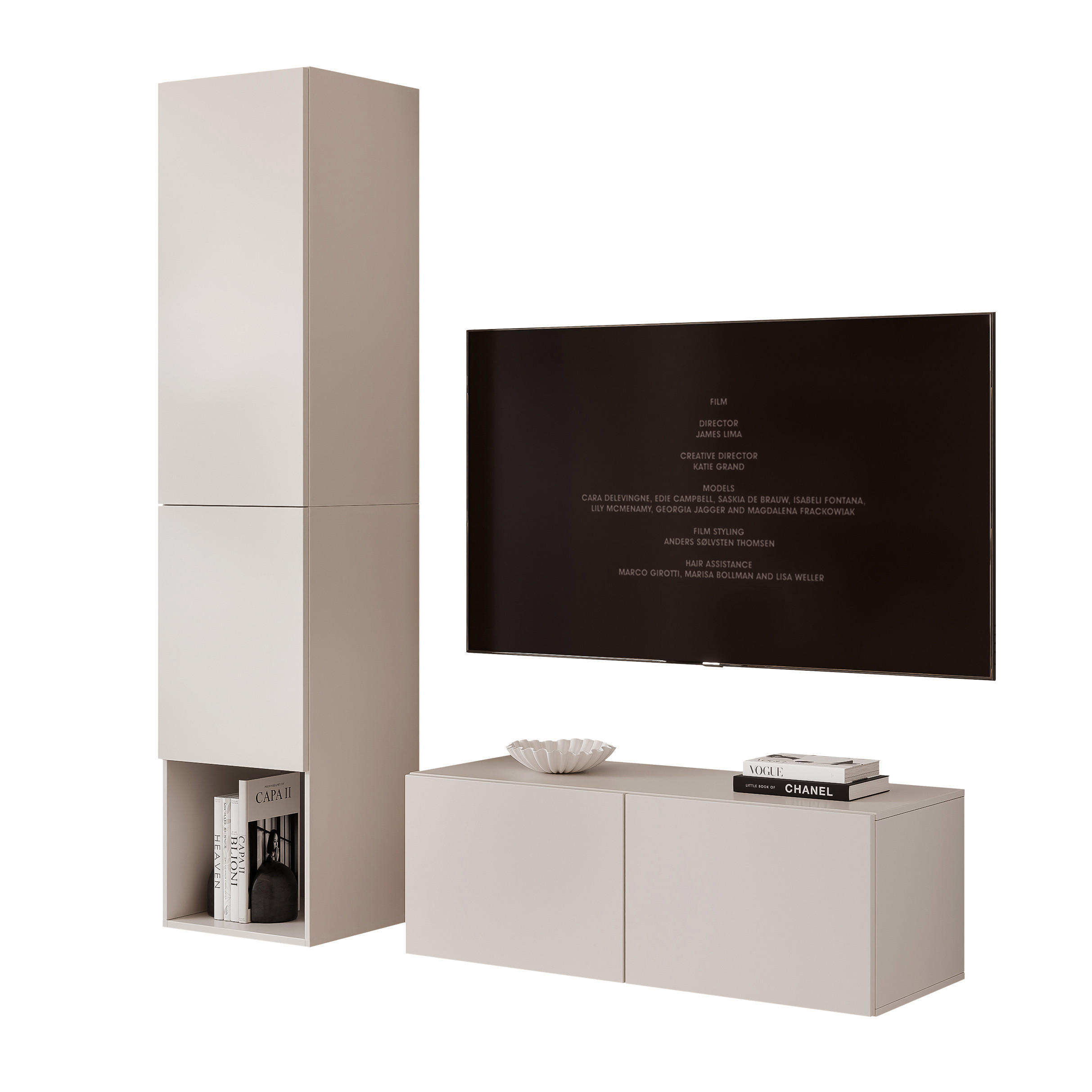 WOHNWAND ANGEL LINE V 2-teilig, mit LED-Beleuchtung, Kaschmir - Kaschmir, Holzwerkstoff (140/180/40cm) - Idohome